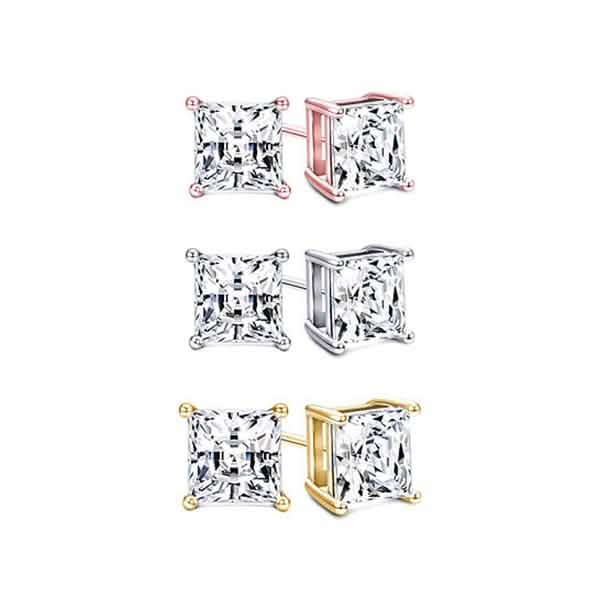 3-Piece Set: Princess Cut Swarovski Elements Crystal Studs