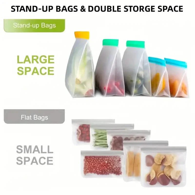 3-Piece Set: Reusable Silicone Food Storage Bag, Leak Proof And Reusable Freezer Bag - Small, Medium and Large
