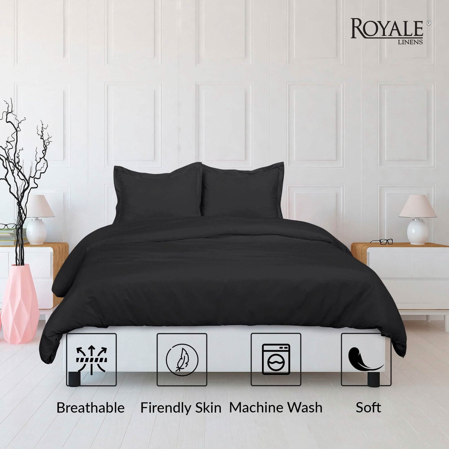 3-Piece Set: Royale Double Brushed Duvet Covers Set With Button Closure & Corner Ties