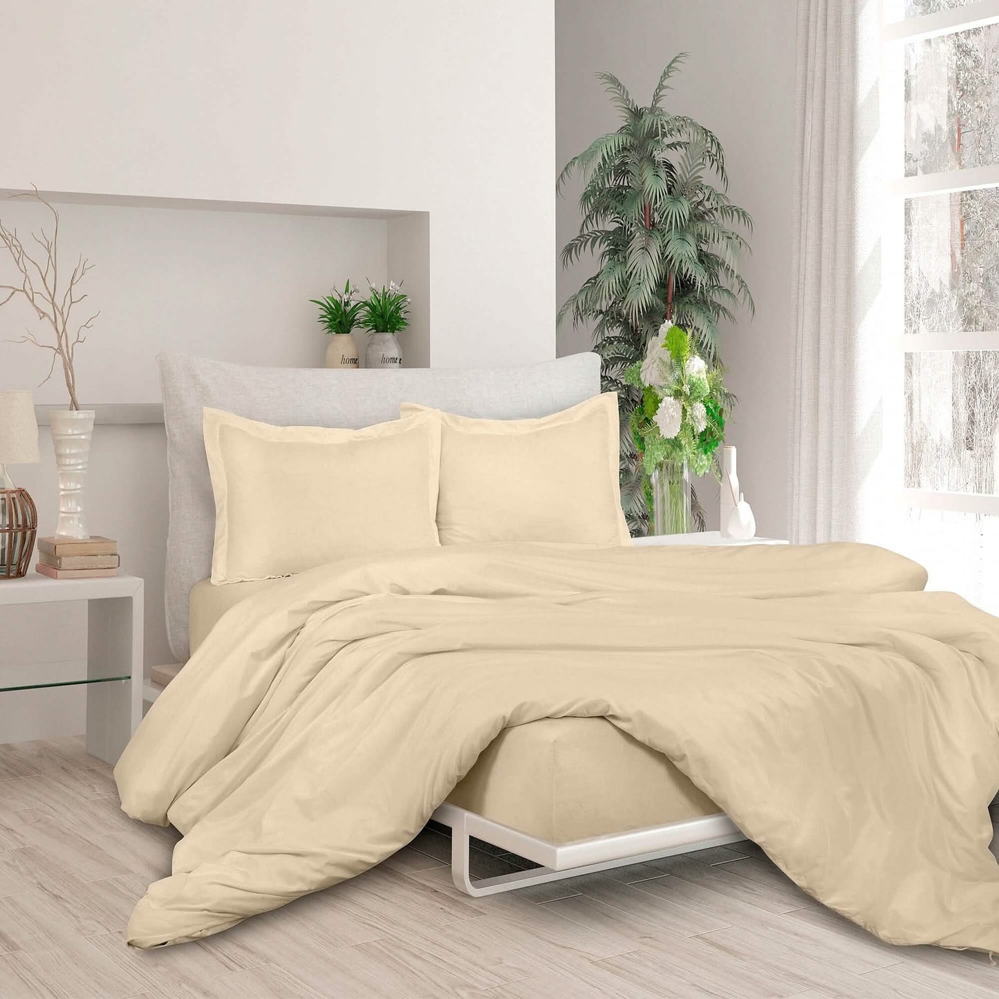 3-Piece Set: Royale Double Brushed Duvet Covers Set With Button Closure & Corner Ties