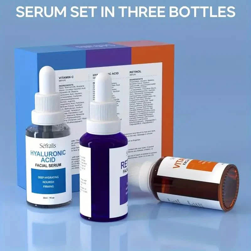 3-Piece Set: Séfralls Hyaluronic Acid VC Retinol Essence with Vitamin-C And Hyaluronic Acid Serum