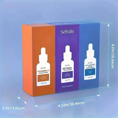 3-Piece Set: Séfralls Hyaluronic Acid VC Retinol Essence with Vitamin-C And Hyaluronic Acid Serum