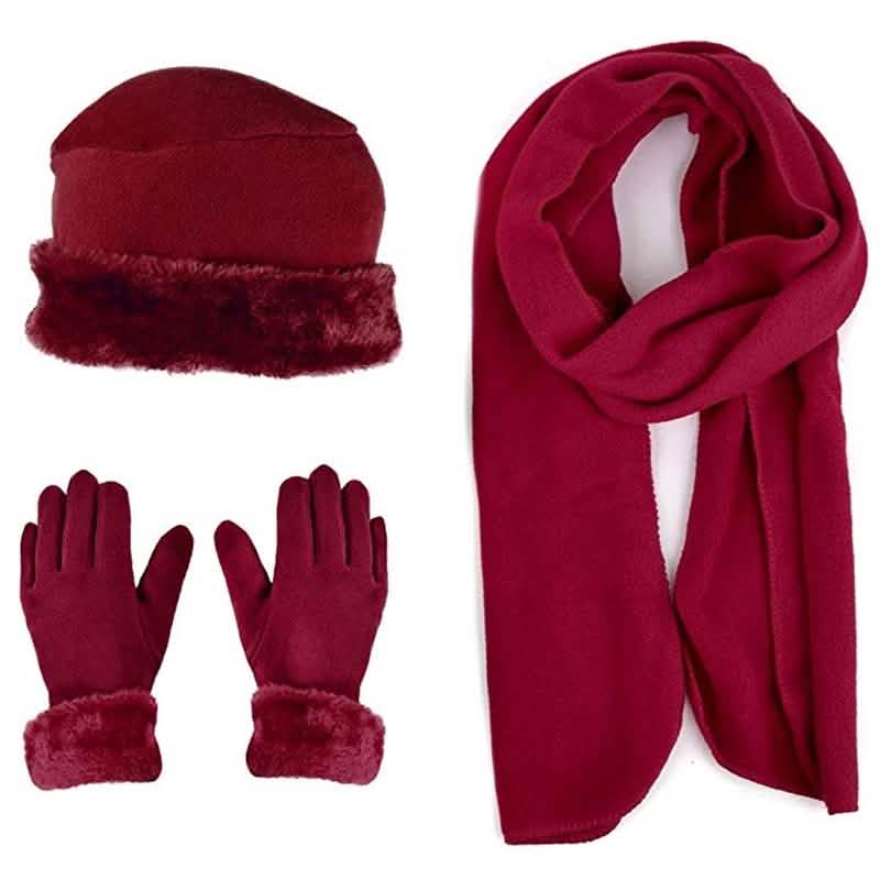 3-Piece Set: Women's Warm Fleece Winter Set Fur Trim