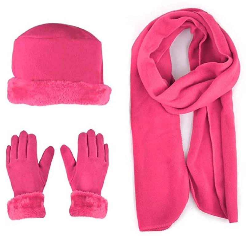 3-Piece Set: Women's Warm Fleece Winter Set Fur Trim