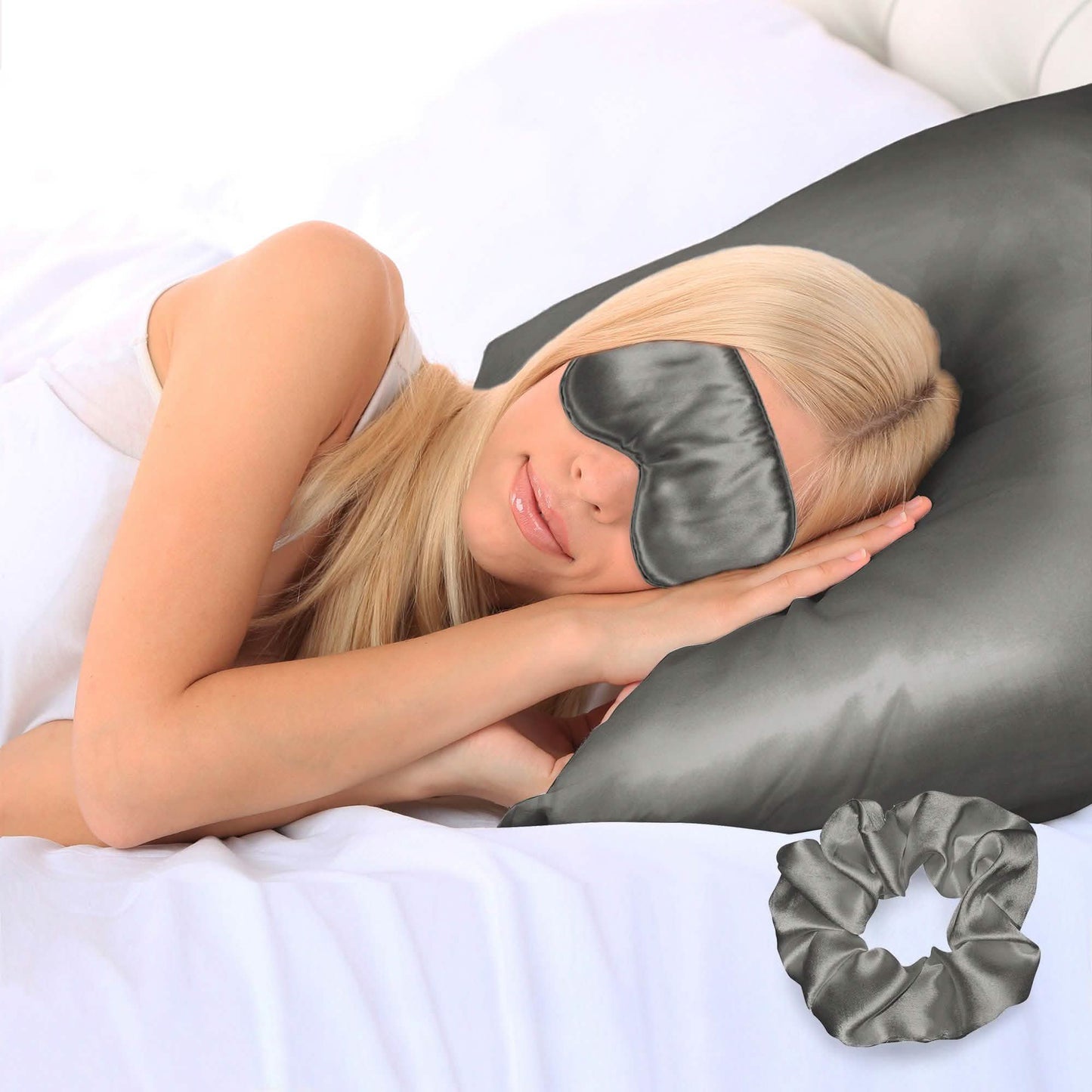 3-Piece: Super Soft Luxury Satin Facial and Hair Care Pillowcase, Eye Mask and Scrunchie