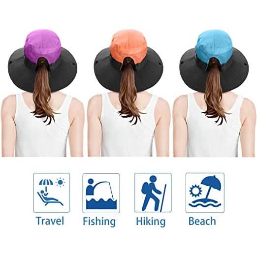 3-Piece: Women's Ponytail Wide Brim Sun Hat