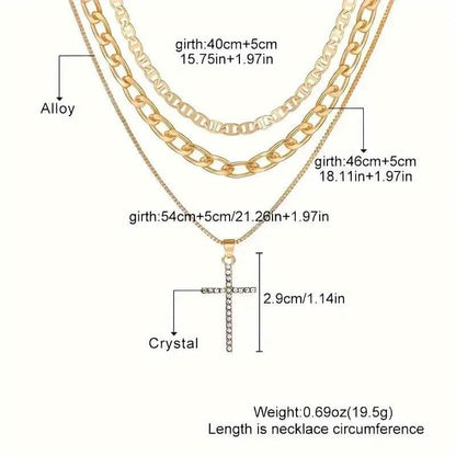 3-Piece: Women's Retro Luxury Artificial Crystal Cross Stackable Necklace Set