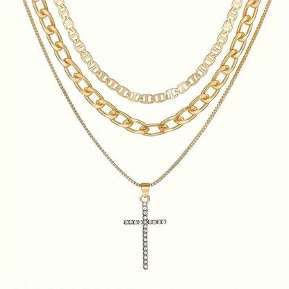 3-Piece: Women's Retro Luxury Artificial Crystal Cross Stackable Necklace Set