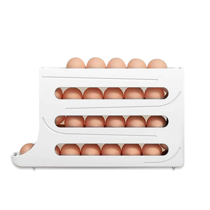 3-Pieces: 4-Tiers Egg Holder Auto Rolling Fridge Egg Organizer