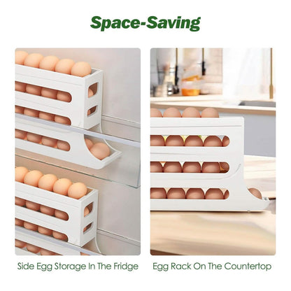 3-Pieces: 4-Tiers Egg Holder Auto Rolling Fridge Egg Organizer