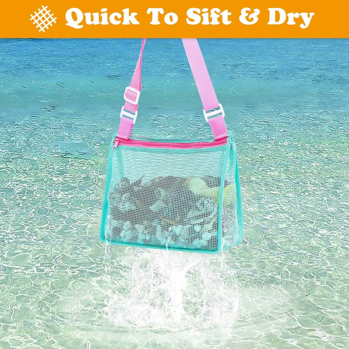 3-Pieces: Beach Mesh Bags Seashell Sand Tote Bag
