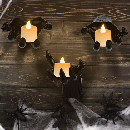 3-Pieces: Creepy Reaching Hands with Lighted Candles Wall Mounted