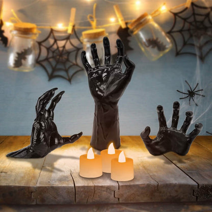 3-Pieces: Creepy Reaching Hands with Lighted Candles Wall Mounted
