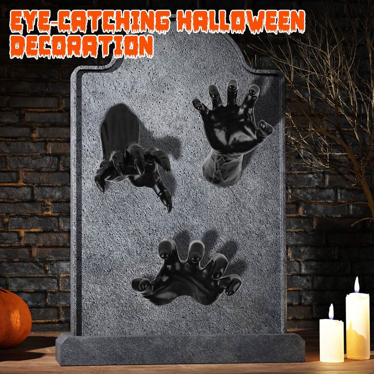 3-Pieces: Creepy Reaching Hands with Lighted Candles Wall Mounted