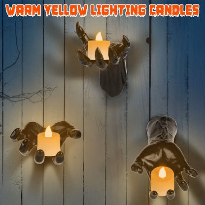 3-Pieces: Creepy Reaching Hands with Lighted Candles Wall Mounted