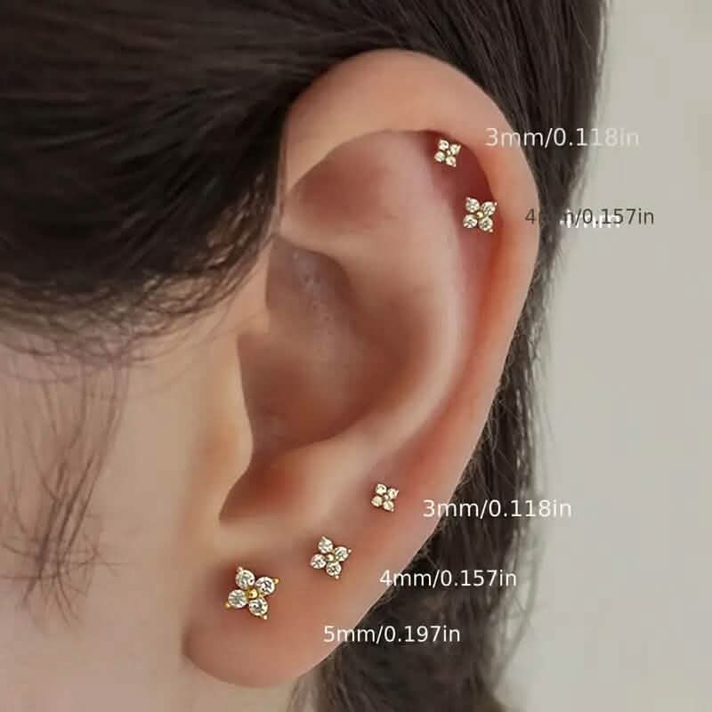 3-Pieces: Elegant Floral Stud Earrings Set