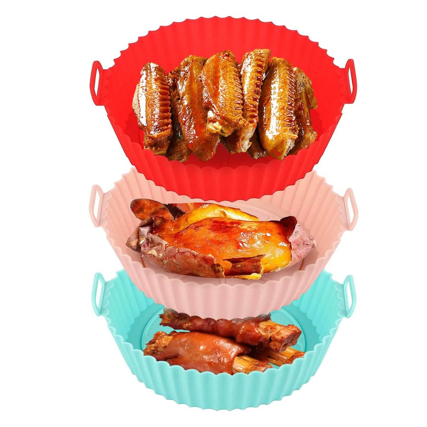 3-Pieces: Reusable Foldable Air Fryer Silicone Pot for 4+ Quart Air Fryer Oven