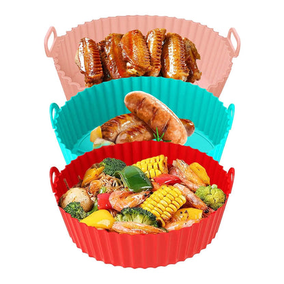 3-Pieces: Reusable Foldable Air Fryer Silicone Pot for 4+ Quart Air Fryer Oven
