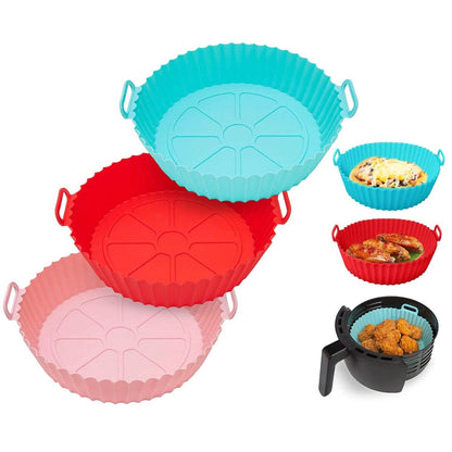 3-Pieces: Reusable Foldable Air Fryer Silicone Pot for 4+ Quart Air Fryer Oven