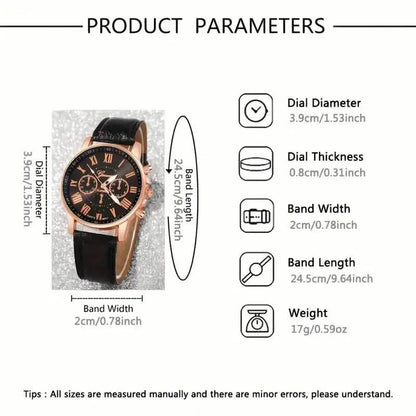 3-Pieces: Roman Quartz Women's Watches - Fashionable Round Dial with Faux Leather Strap