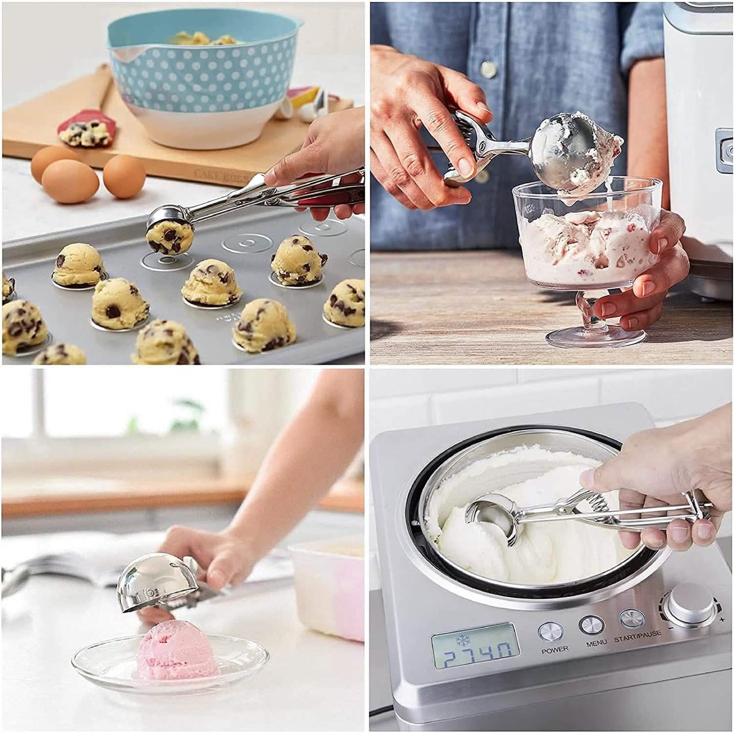 3-Pieces Set: Stainless Steel Cookie Scoops with Trigger Release