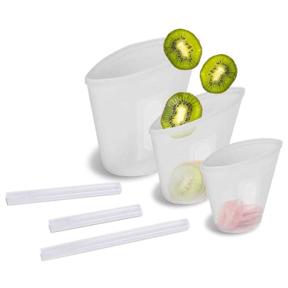 3-Pieces: Silicone Food Storage Bags Reusable Leakproof Food Container Set with 3 Seals