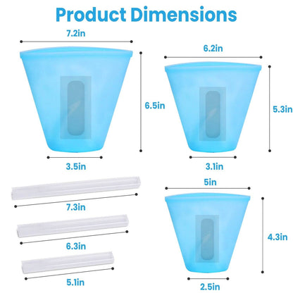 3-Pieces: Silicone Food Storage Bags Reusable Leakproof Food Container Set with 3 Seals