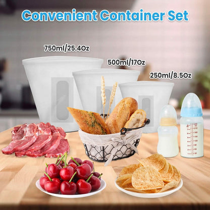 3-Pieces: Silicone Food Storage Bags Reusable Leakproof Food Container Set with 3 Seals