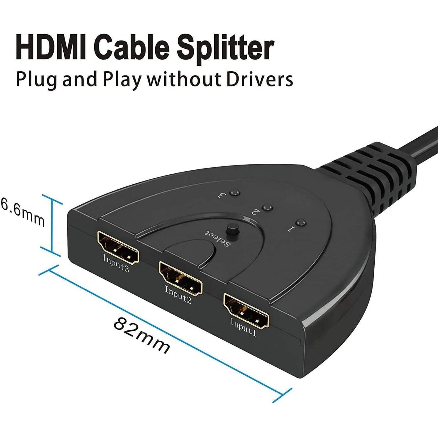 3-Port HDMI Switcher, Splitter, Supports Full HD1080p, 3D with High Speed Pigtail Cable