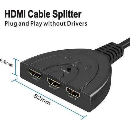 3-Port HDMI Switcher, Splitter, Supports Full HD1080p, 3D with High Speed Pigtail Cable