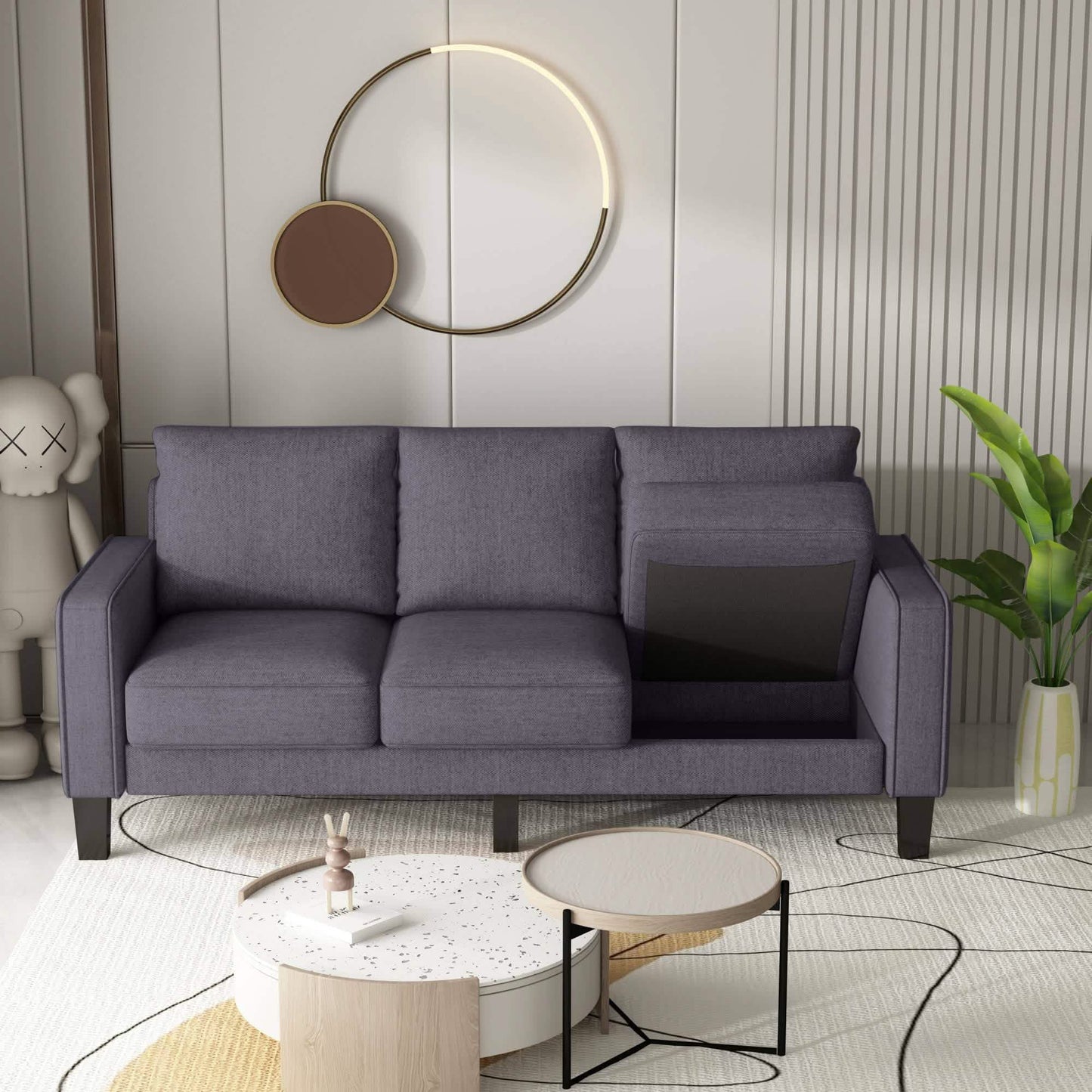 3-Seat Sofa for Living Room-Modern Fabric Sofa Couch with Storage