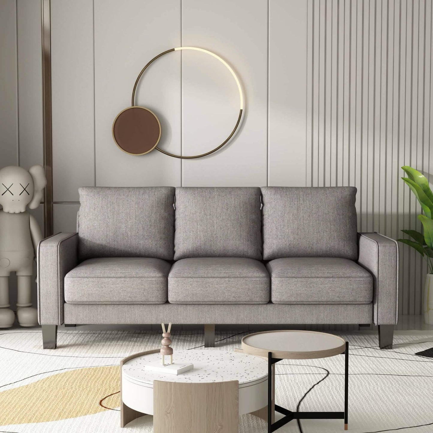 3-Seat Sofa for Living Room-Modern Fabric Sofa Couch with Storage