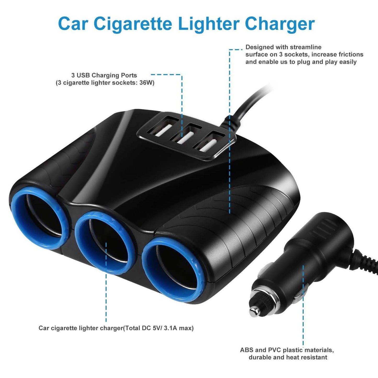 3-Socket Car Cigarette Lighter Splitter