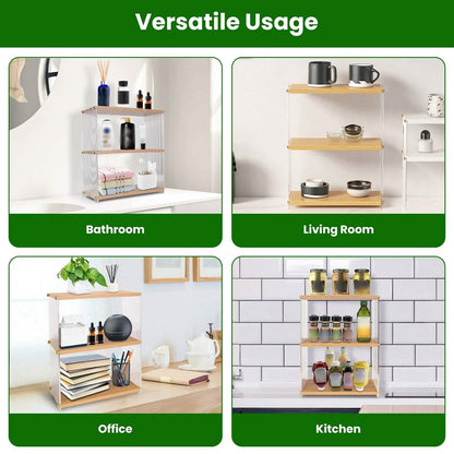 3-Tier: Acrylic Countertop Organizer Bathroom Wood Counter Storage
