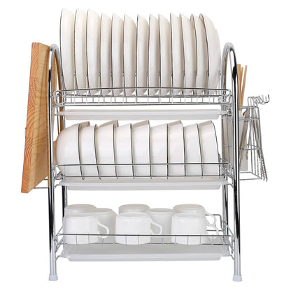 3-Tier Dish Drying Rack Shelf with 3 Drain Trays Chopping Board