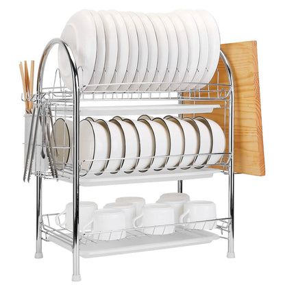 3-Tier Dish Drying Rack Shelf with 3 Drain Trays Chopping Board