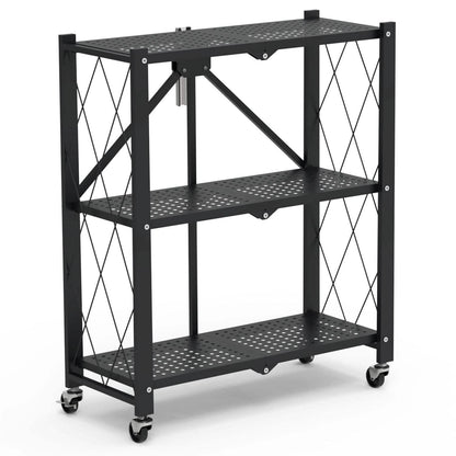 3-Tier Foldable Storage Shelf with Lockable Wheels No Assembly