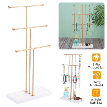 3-Tier Gold Metal Tabletop Jewelry Tree Stand