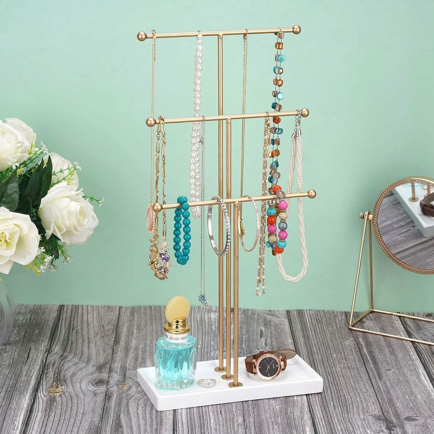 3-Tier Gold Metal Tabletop Jewelry Tree Stand