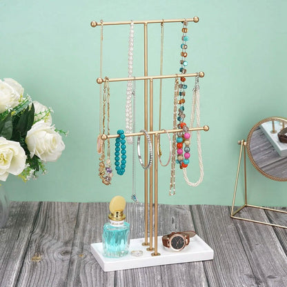 3-Tier Gold Metal Tabletop Jewelry Tree Stand