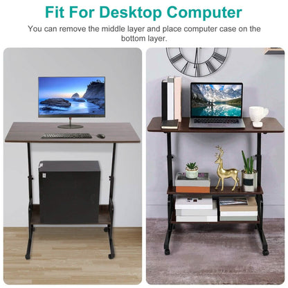 3-Tier Height Adjustable Laptop Desk with Rolling Wheels