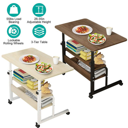 3-Tier Height Adjustable Laptop Desk with Rolling Wheels