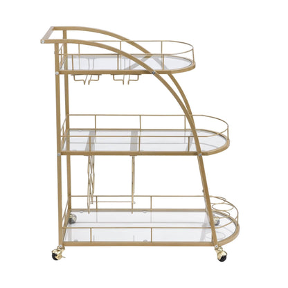 3 Tier Metal Frame Serving Wine Cart with Wheels