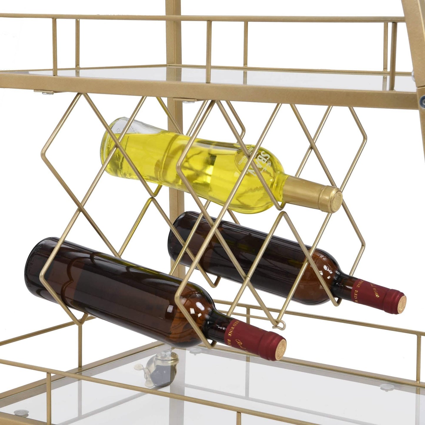 3 Tier Metal Frame Serving Wine Cart with Wheels