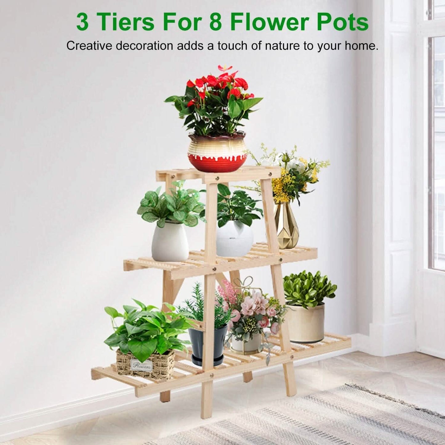 3-Tier Potted Flower Shelf Multi-tier Flower Pot Rack Holder Triangle Ladder