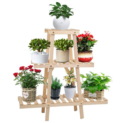 3-Tier Potted Flower Shelf Multi-tier Flower Pot Rack Holder Triangle Ladder