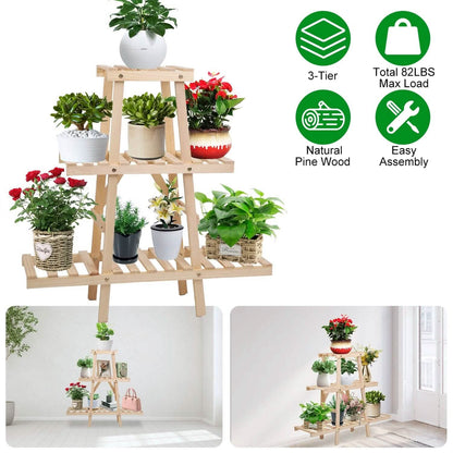 3-Tier Potted Flower Shelf Multi-tier Flower Pot Rack Holder Triangle Ladder