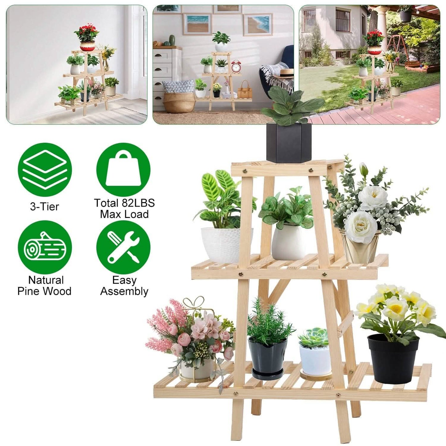 3-Tier Potted Flower Shelf Multi-tier Flower Pot Rack Holder Triangle Ladder