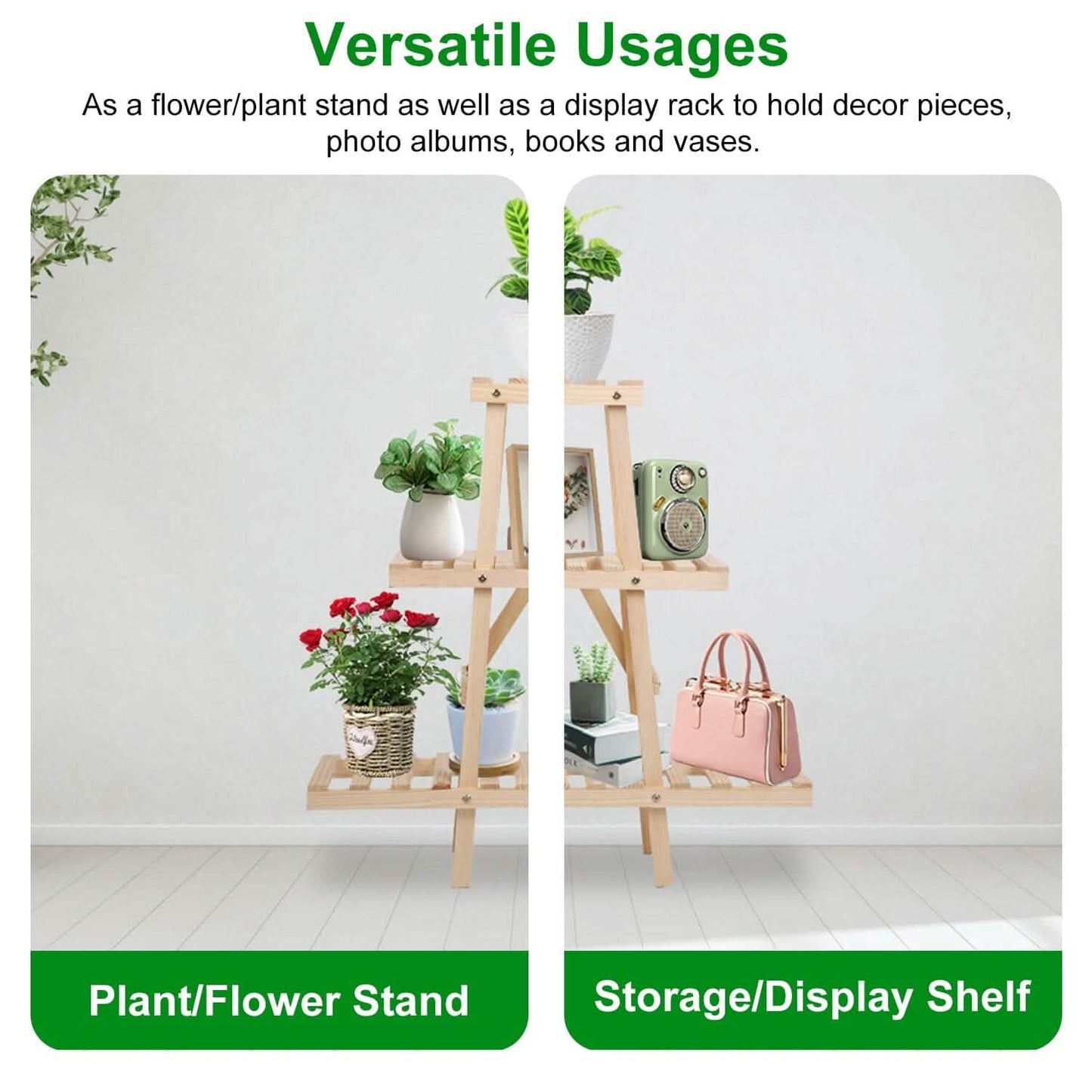 3-Tier Potted Flower Shelf Multi-tier Flower Pot Rack Holder Triangle Ladder