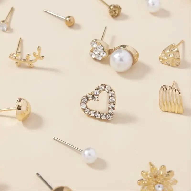 30-Pairs: Alloy Full Rhinestones Love Round Faux Pearl Letter Stud Earrings Set